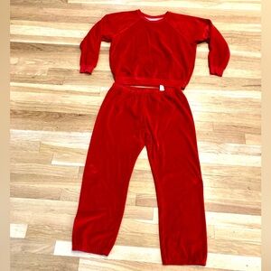 The Great. Red Velour Two Piece Match Lounge Set Size 3